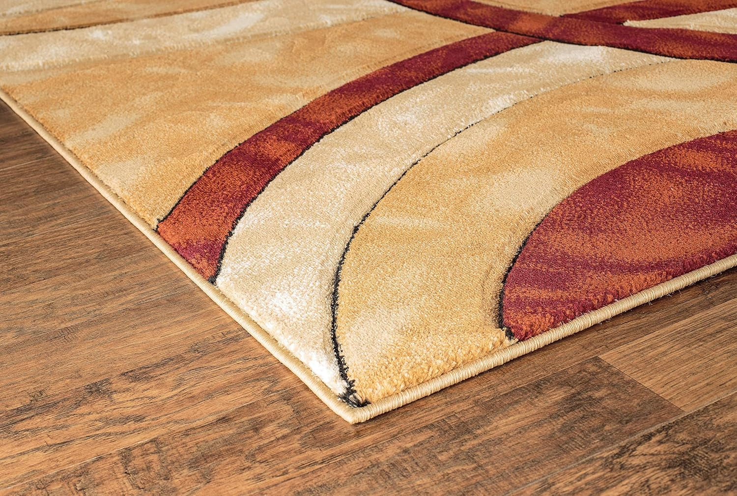 Area Rug Modern 8X10 Dark Red Circles Geometry Soft Hand Carved Contemporary Floor Carpet Fluffy Texture for Indoor Living Dining Room and Bedroom Area