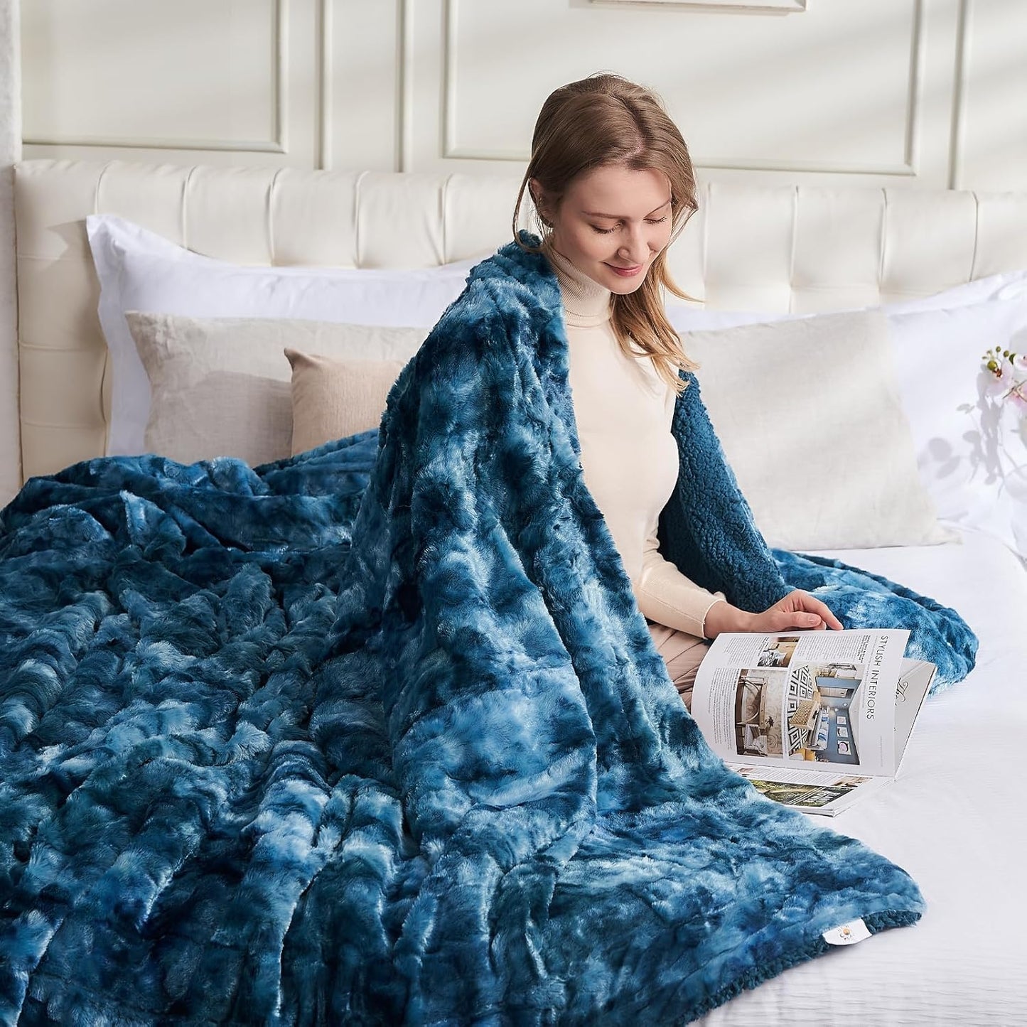 Super Soft Faux Fur Throw Blanket for Couch Dark Blue Sherpa Fuzzy Plush Warm Blanket for Sofa Bed (Dark Blue, Throw(40"X50"))