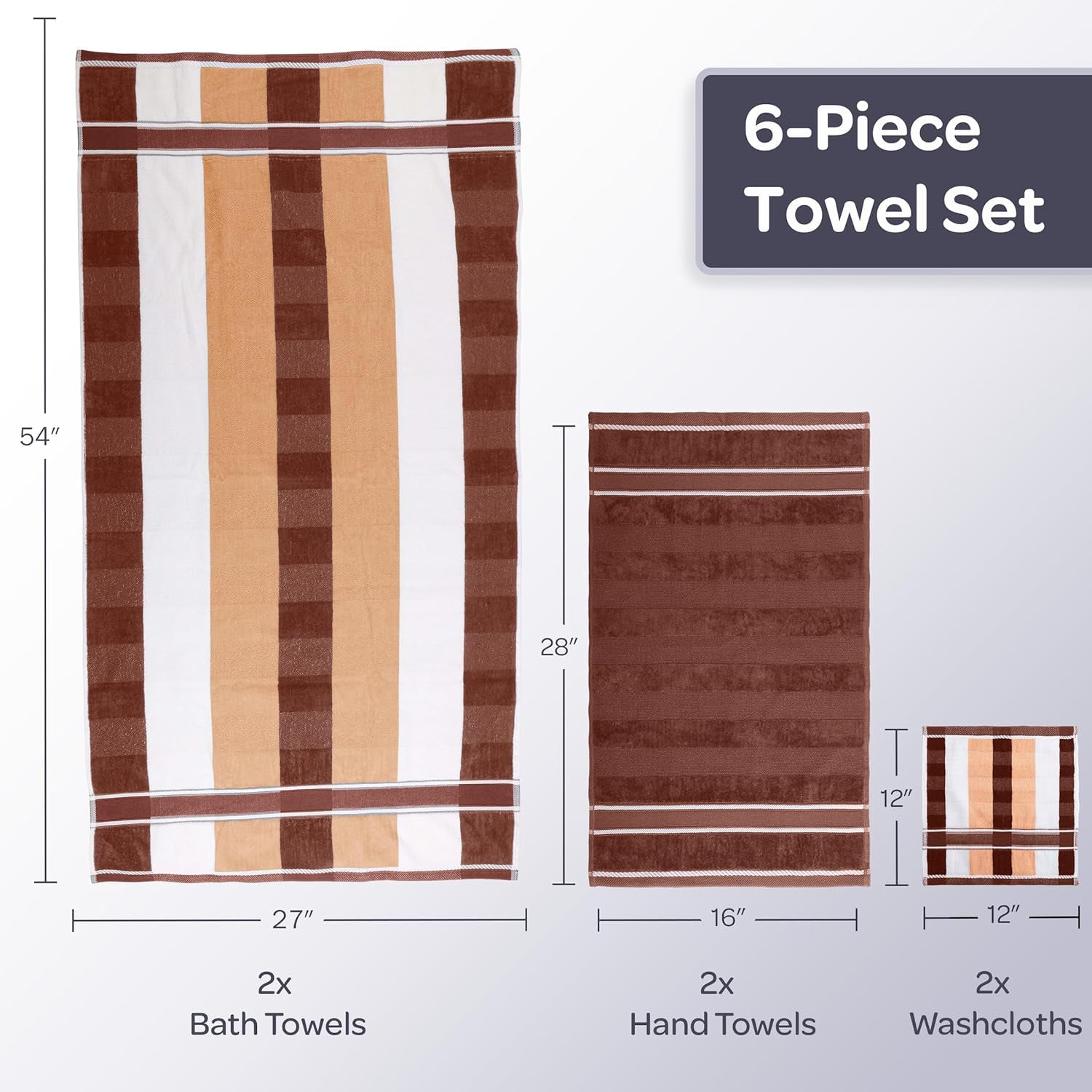 6 Piece Bathroom Towels Set - 525 GSM 100% Cotton Bathroom Accessories - 2 Bath Sheets, 2 Hand Cloths , and 2 Wash Cloths - Soft Towel Set for Shower, Gym, Dorm, and Spa (Beige)