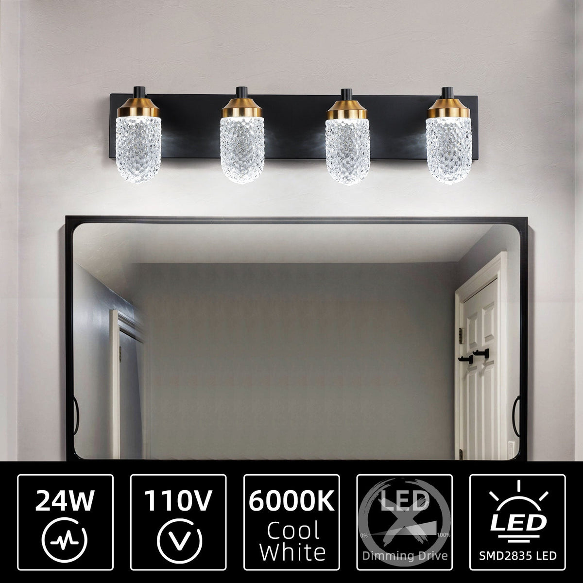 Matte Black Vanity Light with Crisp Glass