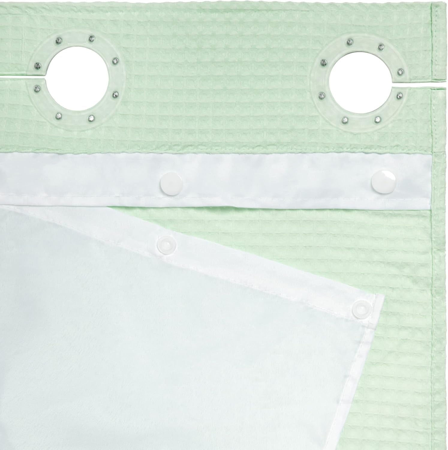 Hotel Grade No Hooks Needed Shower Curtain with Snap in Liner,Water Repellent, Machine Washable (Green Light, 71"X74"(W/Liner))