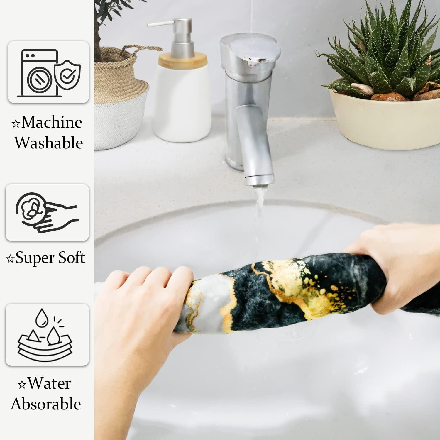 Black Gold Marble Hand Towels for Bathroom Decorative Bath Towels Soft Absorbent Kitchen Hand Towels Modern Abstract Bathroom Hand Towels for Home Kitchen Bathroom Decor