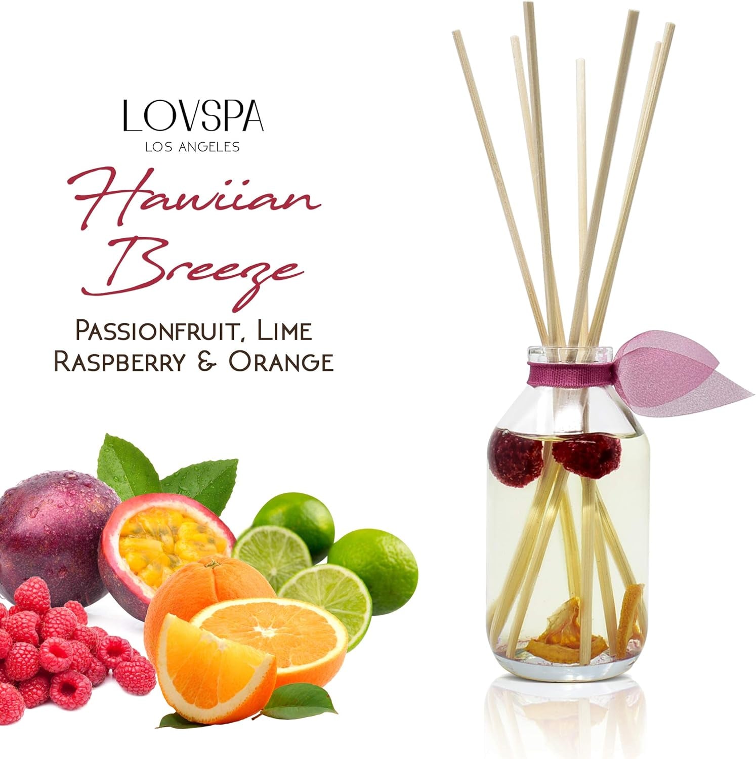 Reed Diffuser Set, Hawaiian Breeze Scented Oil Diffuser with Sticks, Home Fragrance Accessories for Bathroom Shelf Decor, Aroma Diffusers for Home or Office Desk, USA Made