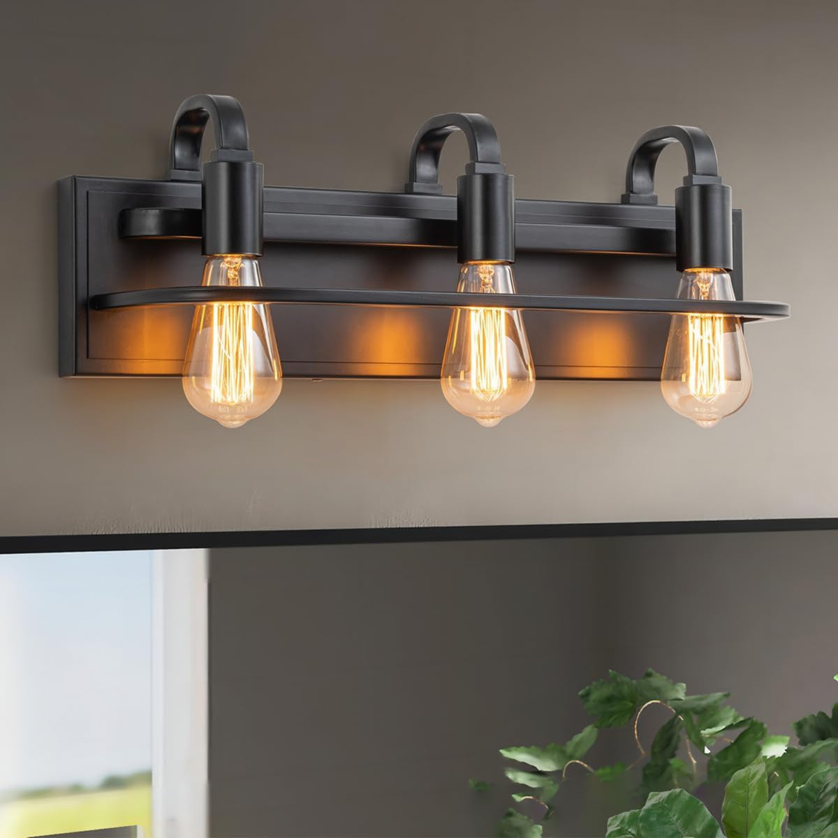 Industrial Vanity Light Fixture, Matte Black Farmhouse Bathroom Wall Sconce Lighting(3-Light)