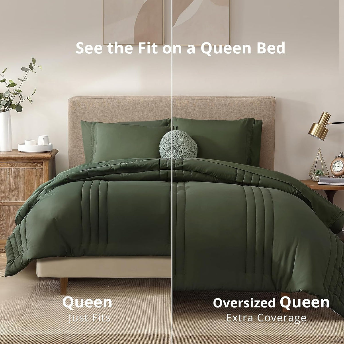 Queen Comforter Set-7 Pieces Green Soft Bed in a Bag Queen Bedding Sets