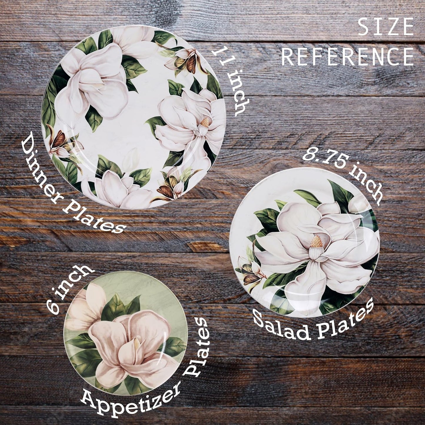 Magnolia Floral Salad Plates Set of 4, 8.75 Inch Ceramic Dessert Plates for Salad, Appetizer, Side Dishes, Microwave and Dishwasher Safe, Gift for Housewarming and Thanksgiving