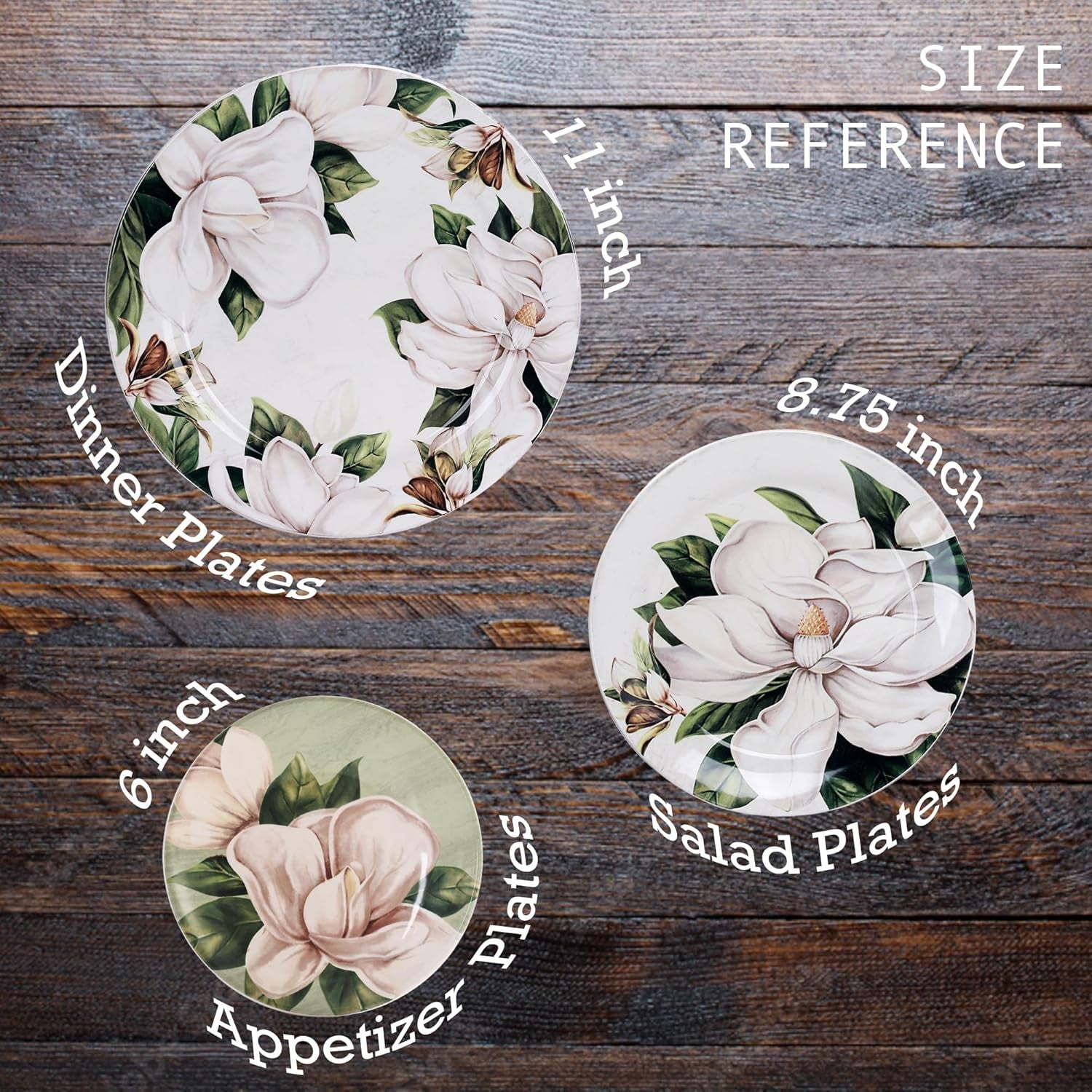 Magnolia Floral Salad Plates Set of 4, 8.75 Inch Ceramic Dessert Plates for Salad, Appetizer, Side Dishes, Microwave and Dishwasher Safe, Gift for Housewarming and Thanksgiving