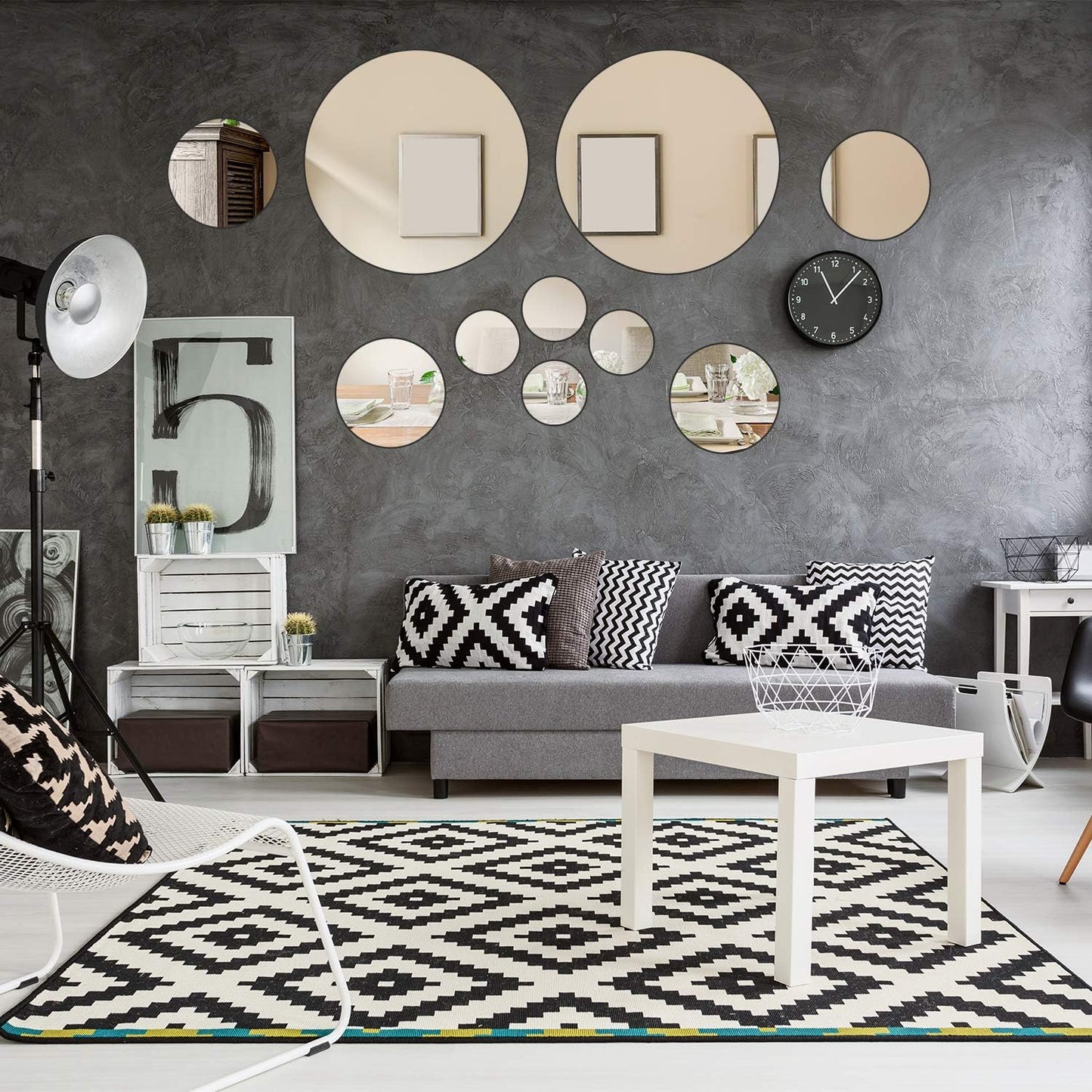 52 Pieces Flexible Mirror Wall Stickers Set Removable Acrylic Mirror Circle Self Adhesive Plastic Mirror Decal for Home Decor