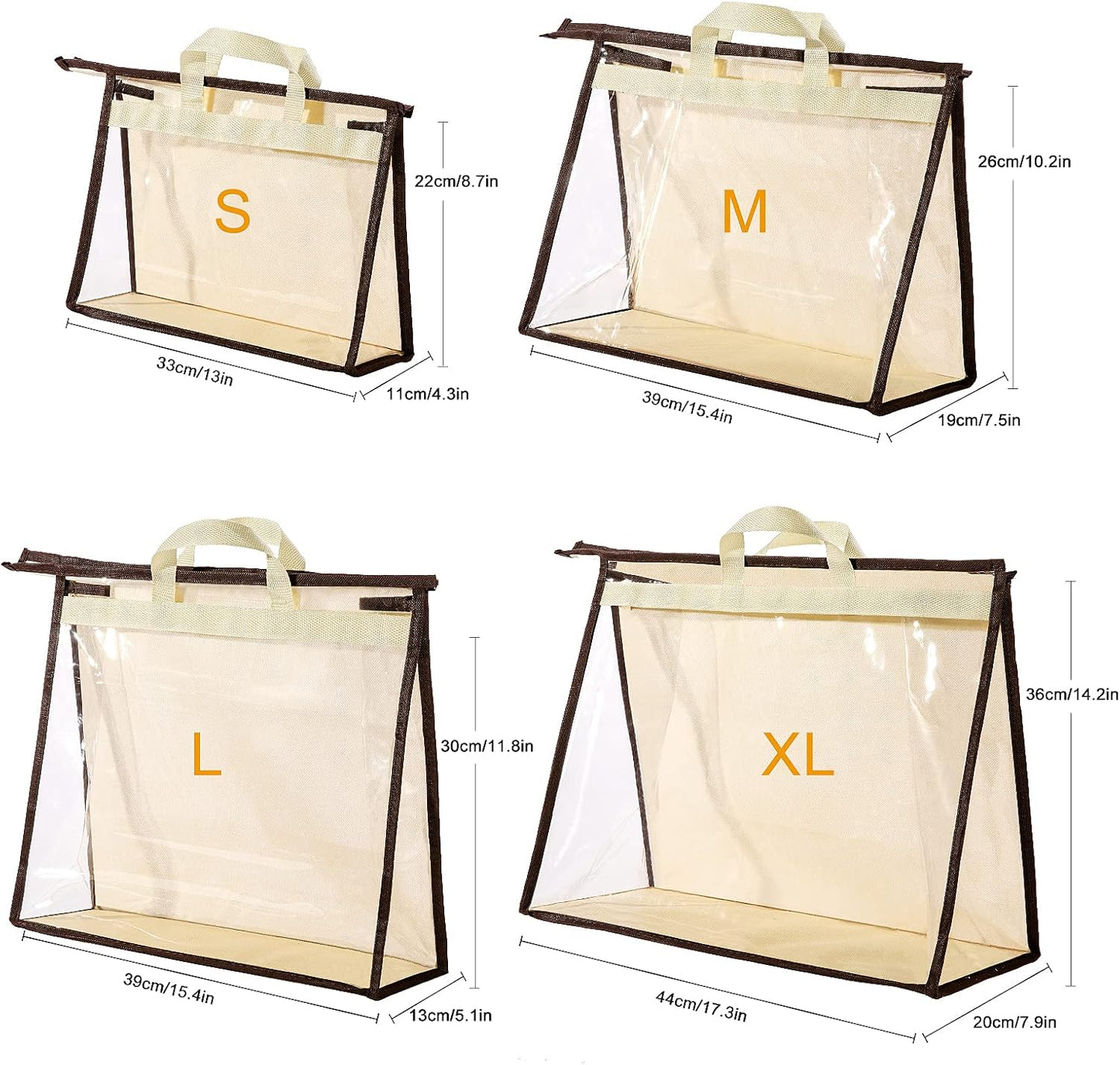 8 Pack Handbag Dust Bags Clear Purse Storage Organizer for Closet, Hanging Zipper Storage Bag for Handbags
