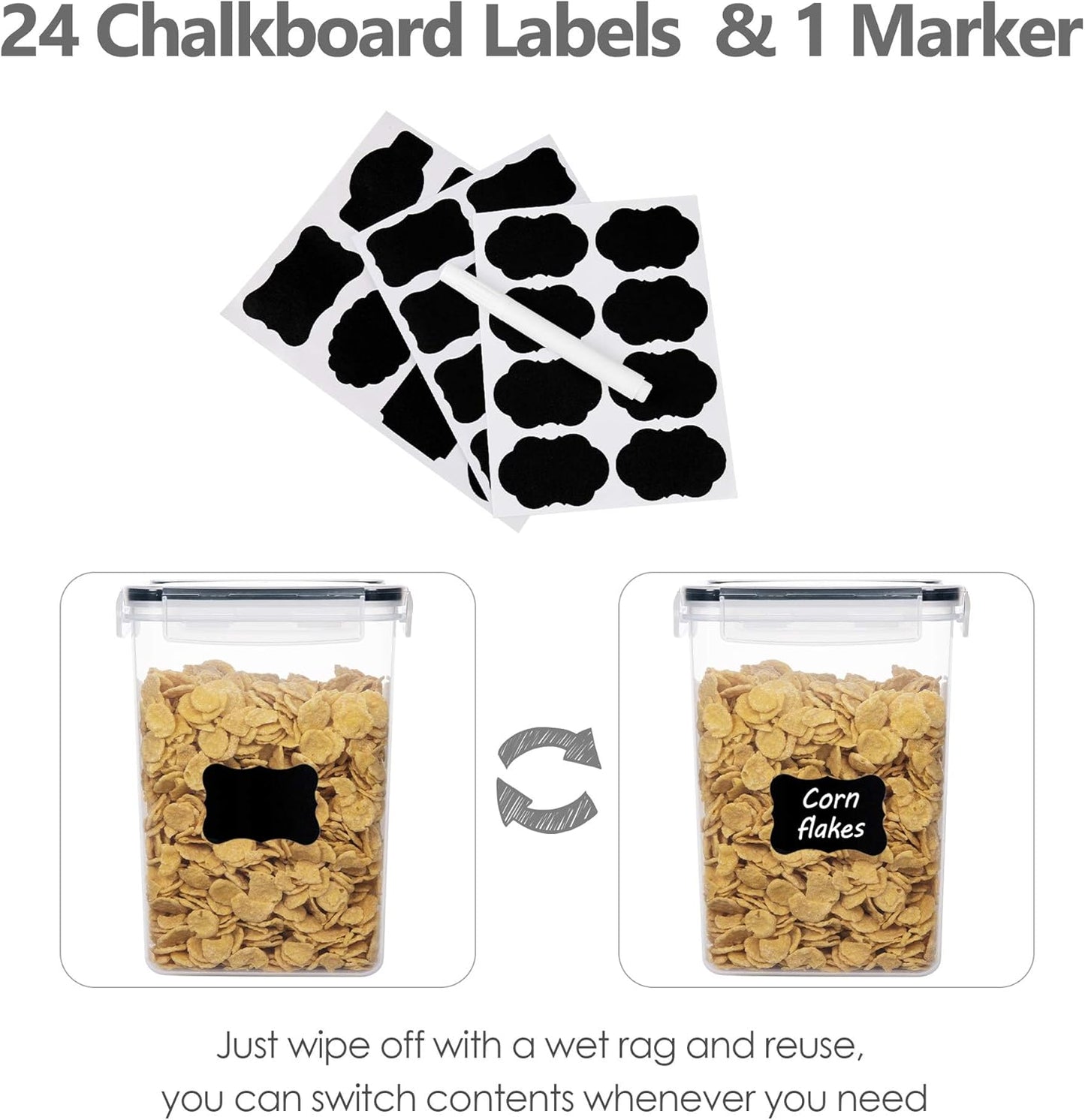 Airtight Food Storage Containers Set, 14 PCS Kitchen Storage Containers with Lids for Flour, Sugar and Cereal, Plastic Dry Food Canisters for Pantry Organization and Storage | Bpa-Free Kitchen Organizers with Lids, for Flour, Sugar & Cereal, Plastic Dry Food Canisters, Pantry Storage