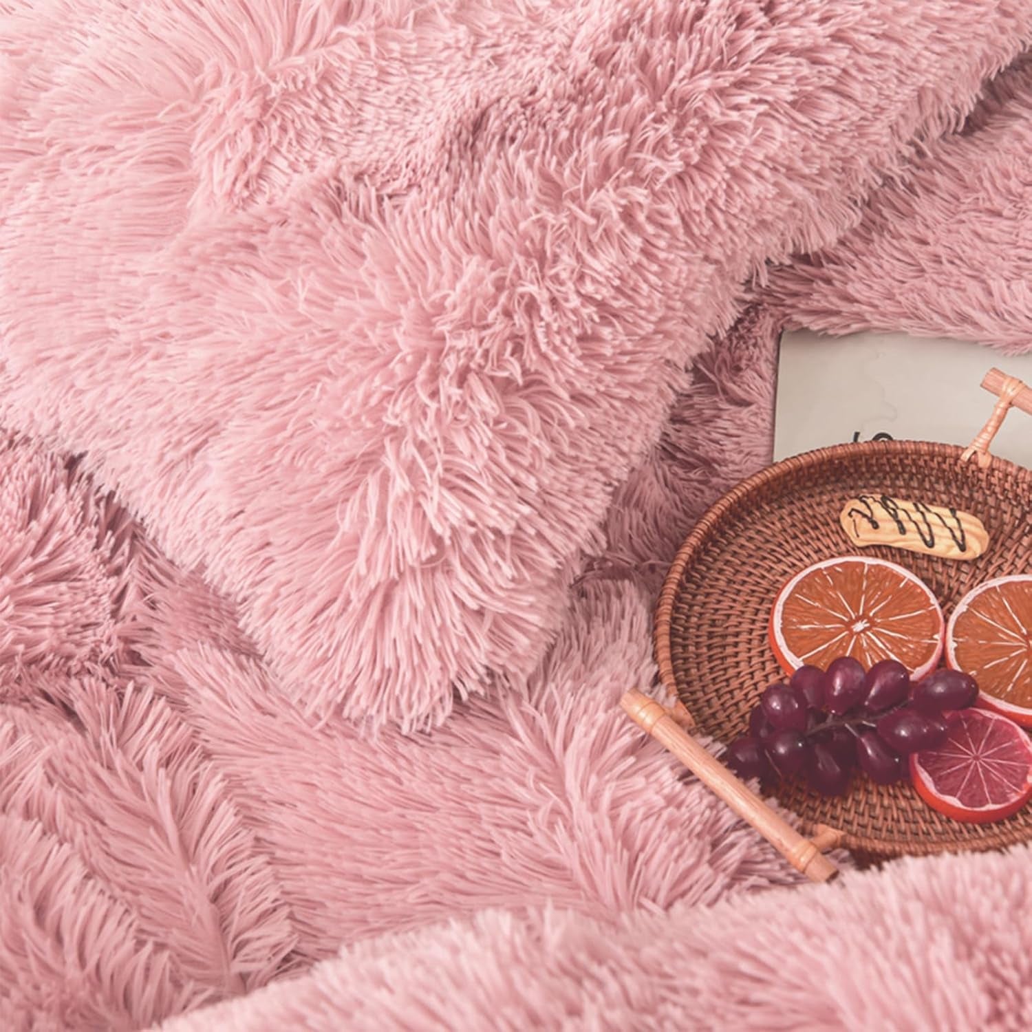 5 PCS Shaggy Duvet Cover Bedding Set - Fluffy Comforter Cover Long Faux Fur Luxury Ultra Soft Cozy (Blush, King/California King)