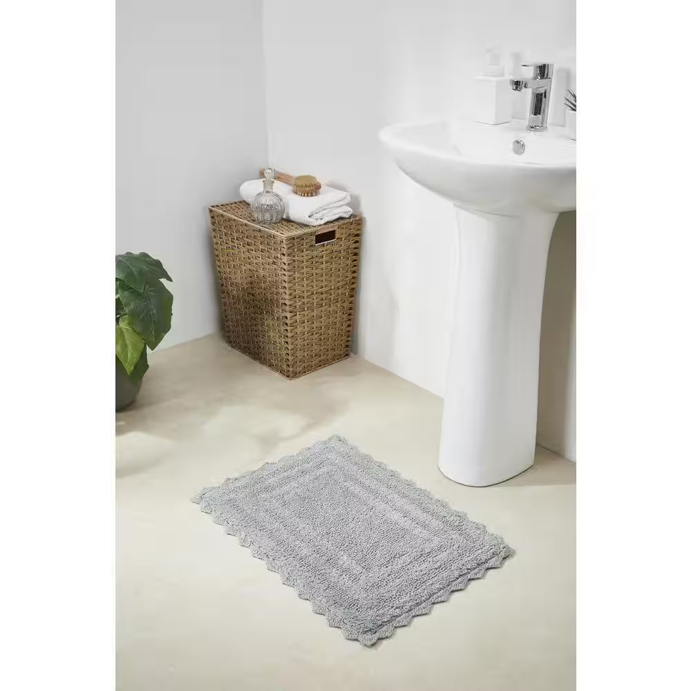 Lilly Crochet Collection 17 In. X 24 In. Gray 100% Cotton Rectangle Bath Rug