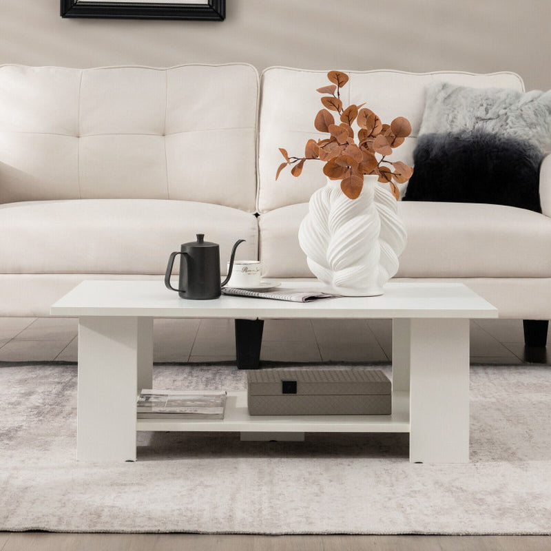 Large 41 Inch 2-Tier Wooden Modern Coffee Table with Storage Shelf