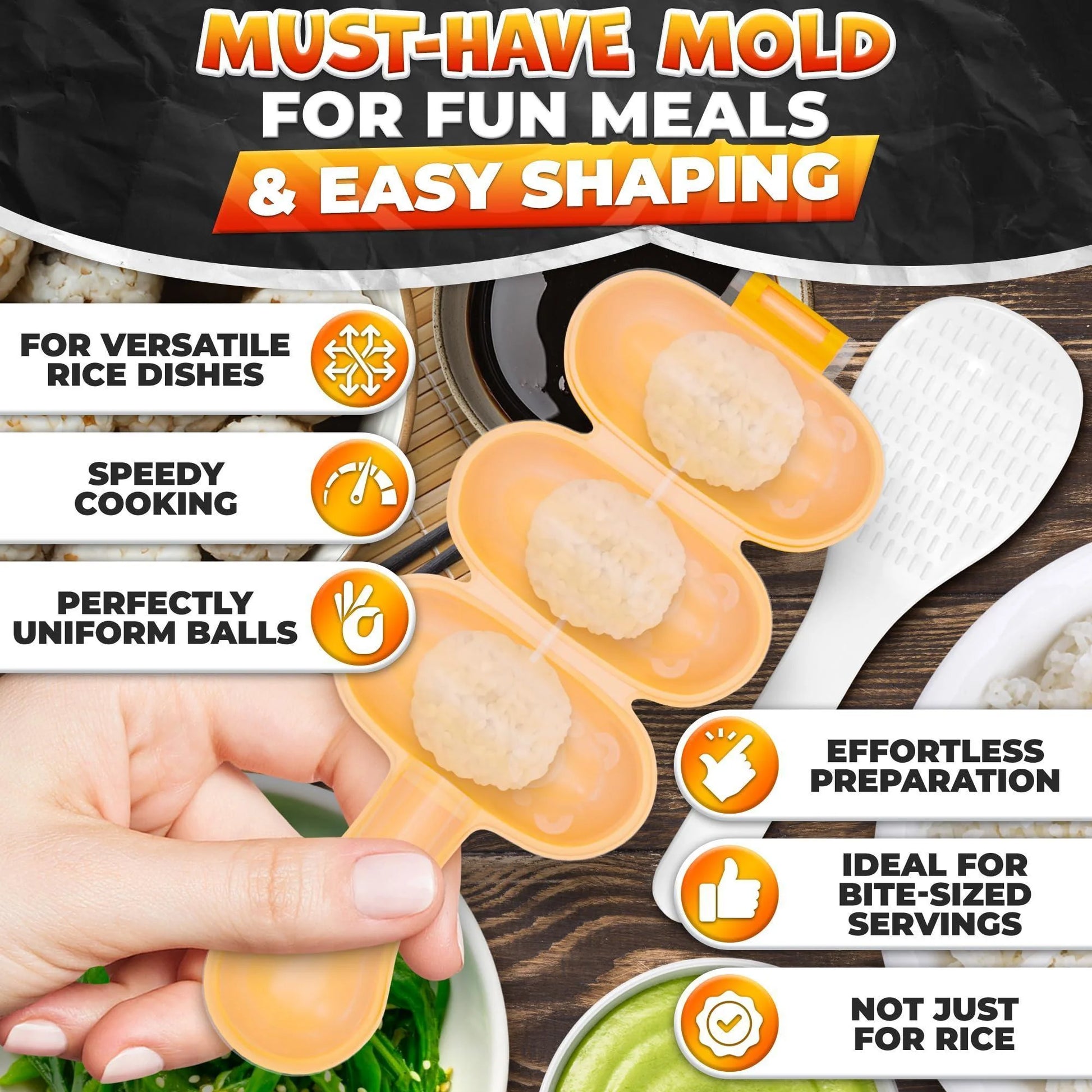 Rice Ball Mold Set (2 Pack) – Easy Rice Ball Maker Sushi & Onigiri Maker with Paddle Spoon for Temari Sushi Yaki Onigiri Omusubi – Fun Smiley Shape for Bento & Creative Meal Presentation