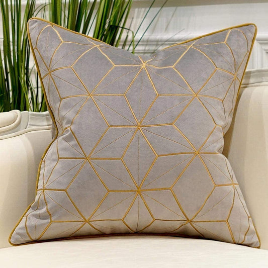 20 X 20 Inches Grey Gold Plaid Cushion Case Luxury European Throw Pillow Cover Decorative Pillow for Couch Living Room Bedroom Car