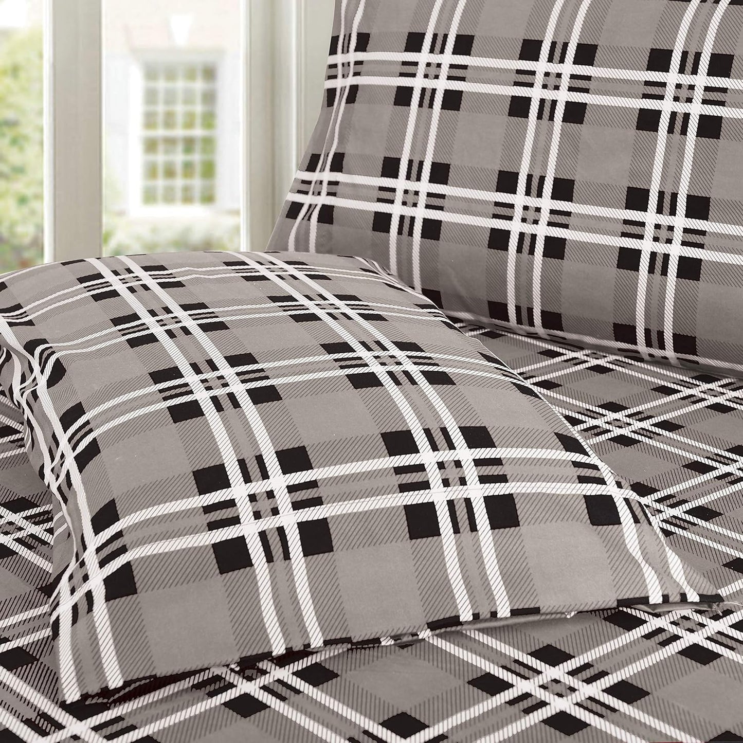 Luxury Soft Bed Sheets Plaid Pattern - 1500 Premium Hotel Quality Microfiber Softness Wrinkle and Fade Resistant (4-Piece) Bedding Set, Twin/Twin XL, Grey