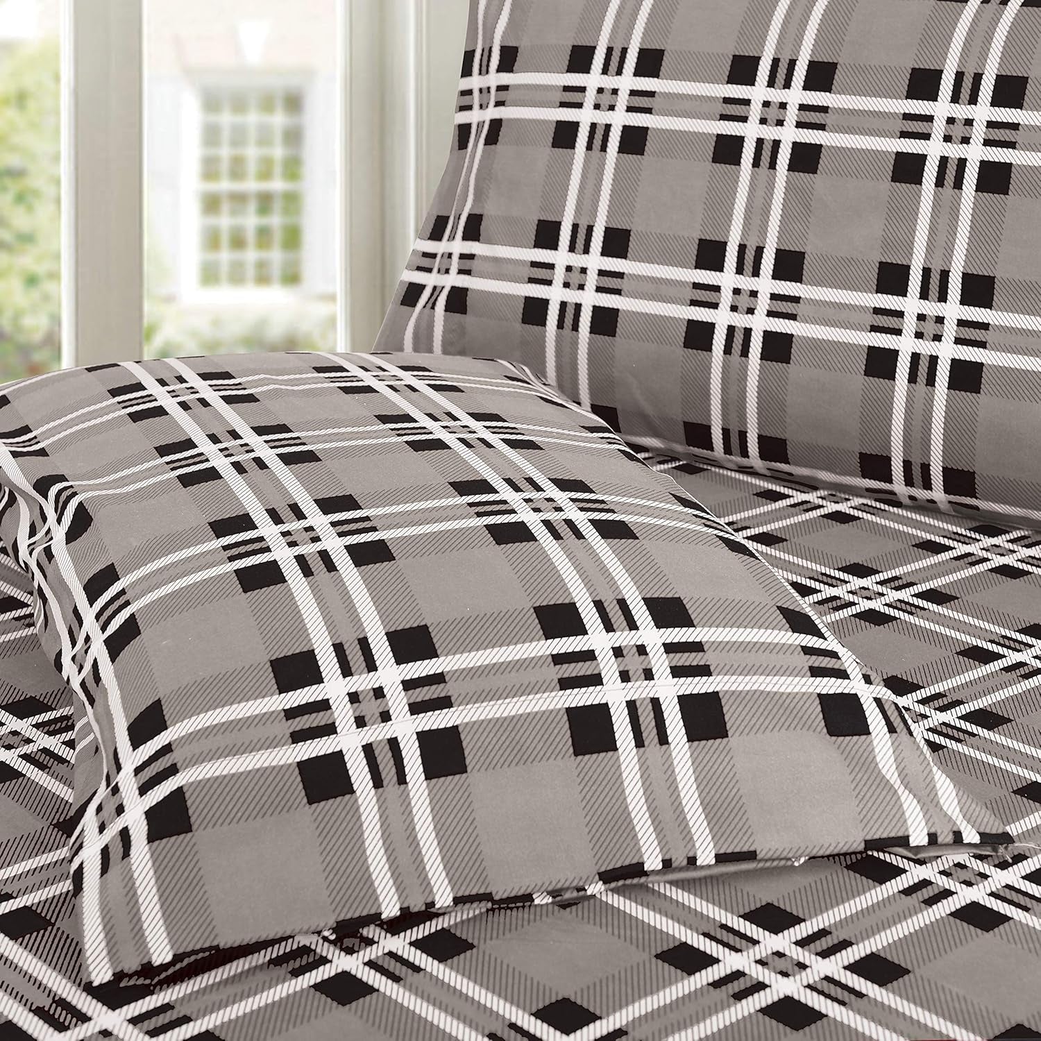Luxury Soft Bed Sheets Plaid Pattern - 1500 Premium Hotel Quality Microfiber Softness Wrinkle and Fade Resistant (4-Piece) Bedding Set, Twin/Twin XL, Grey