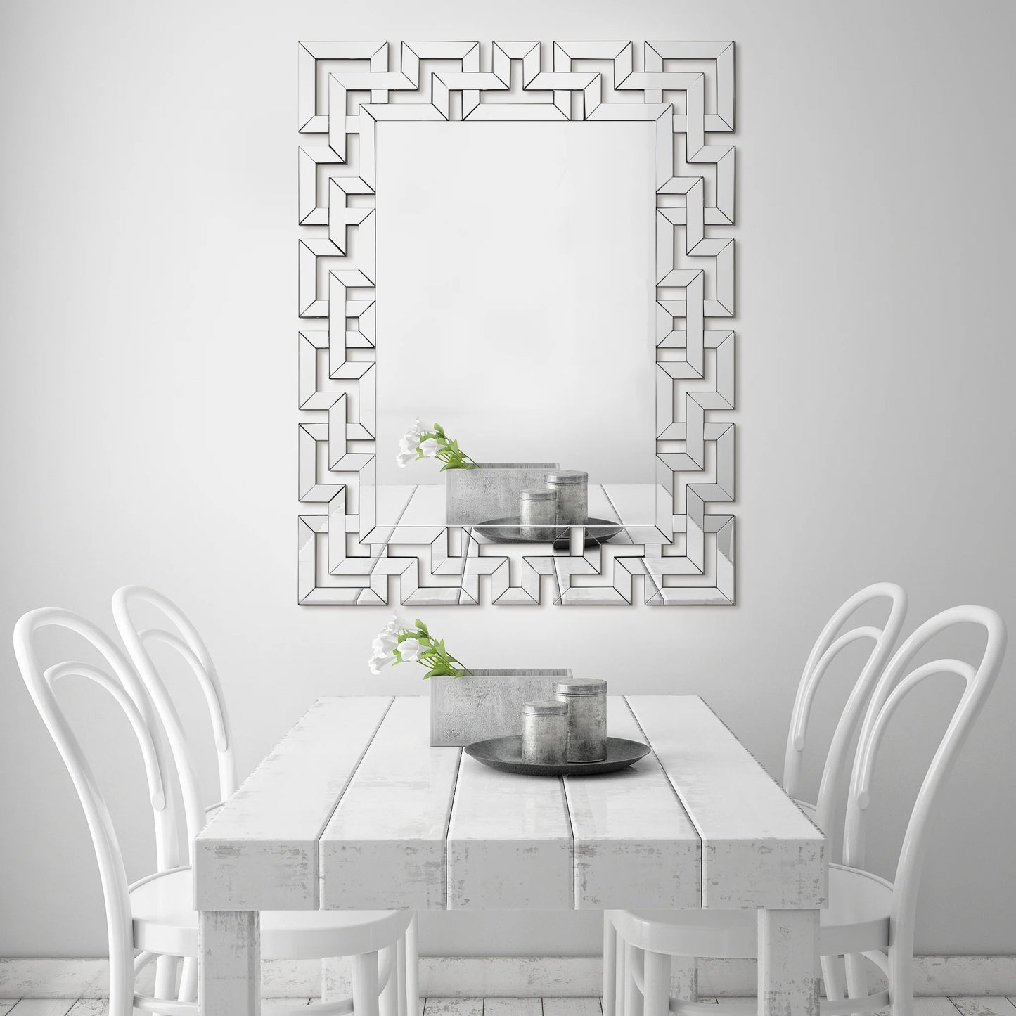 Direct Elegant Beveled Geometry Decorative Wall Mirror, 31" X 40", Ready to Hang