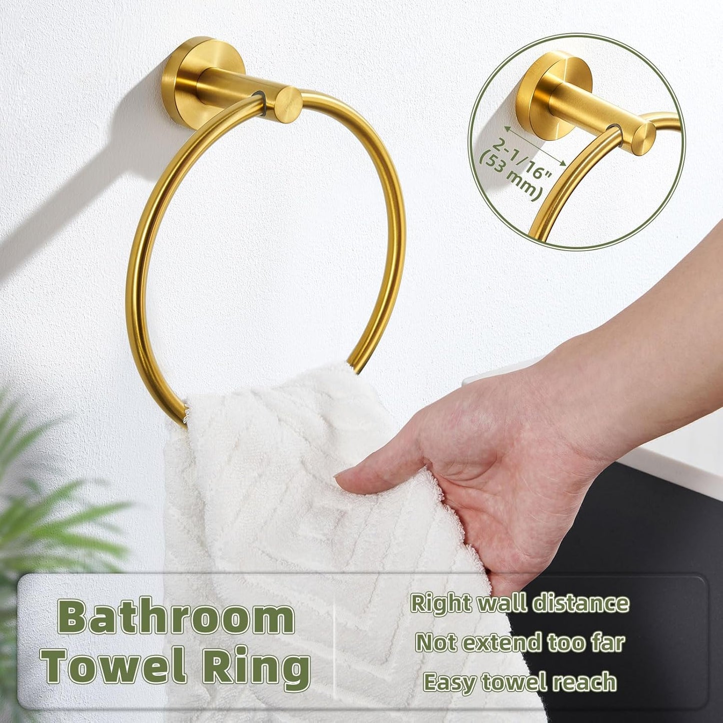 Towel Ring for Bathroom Wall, Brushed Gold Hand Towel Ring Holder, Heavy Duty SUS 304 Stainless Steel Modern Bathroom Accessories