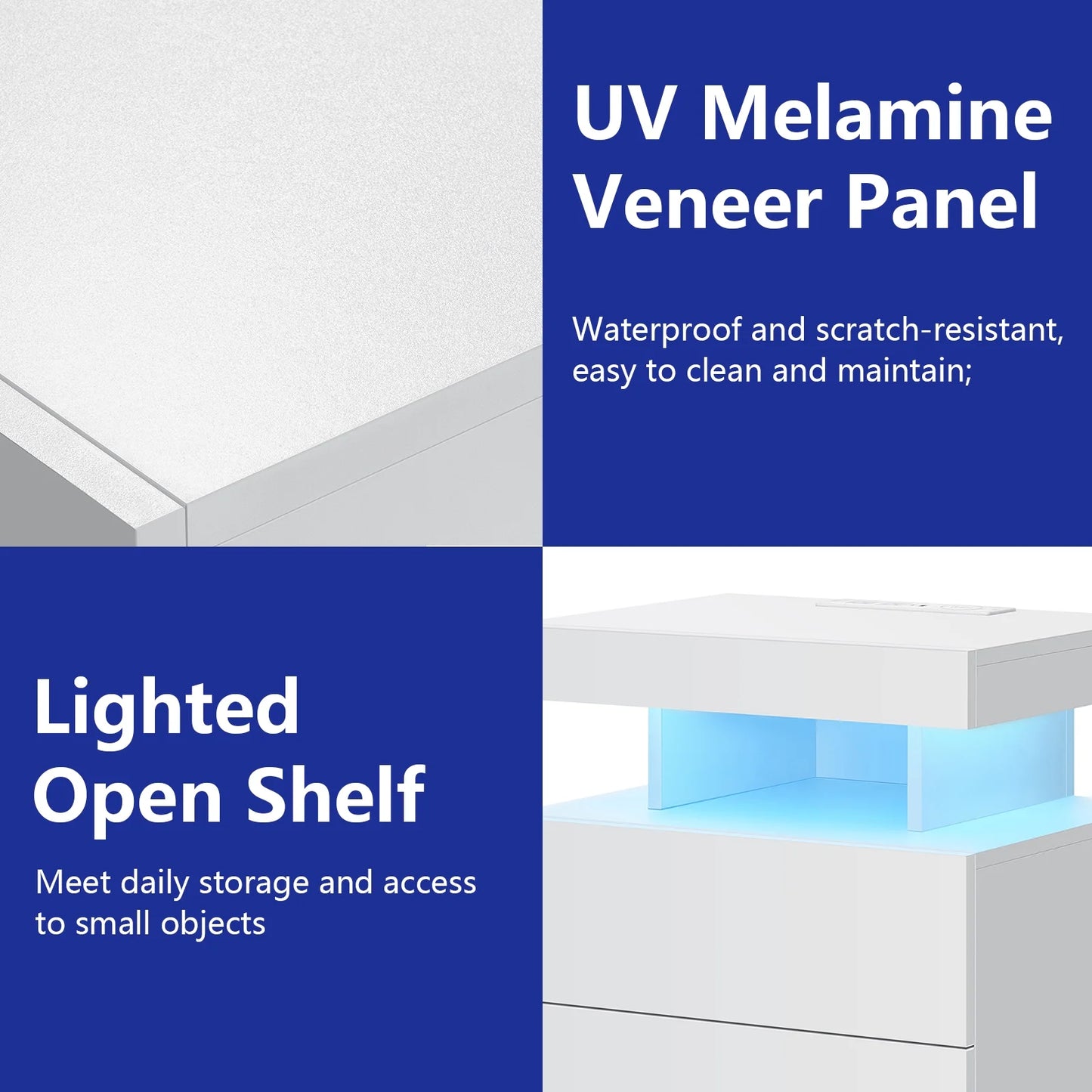 LED Nightstand with Wireless Charging Station Modern Nightstand Type C USB Port 2 Drawers Bedside Table White Smart Night Table High Gloss End Side Table for Bedroom Furniture 22.3" Tall