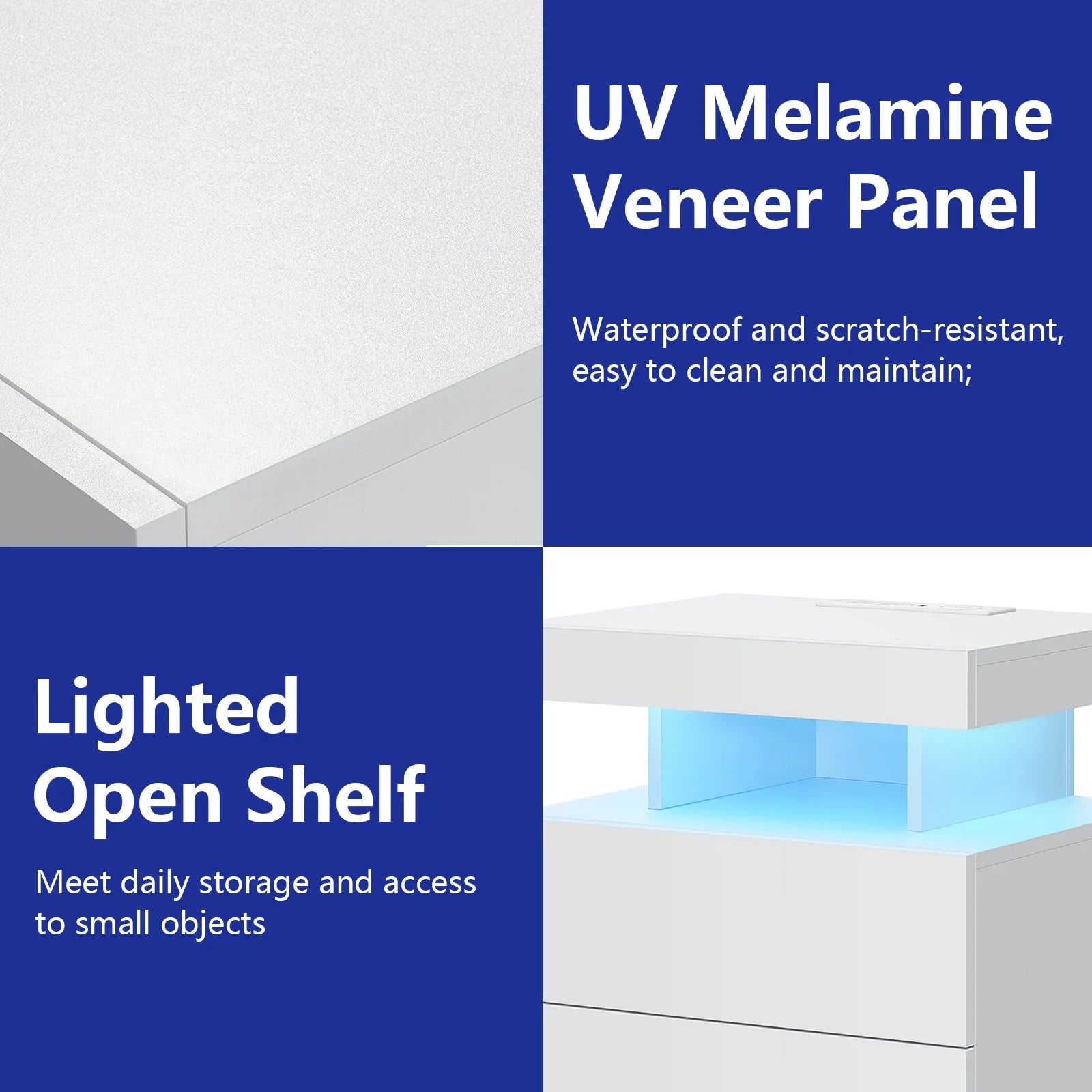 LED Nightstand with Wireless Charging Station Modern Nightstand Type C USB Port 2 Drawers Bedside Table White Smart Night Table High Gloss End Side Table for Bedroom Furniture 22.3" Tall