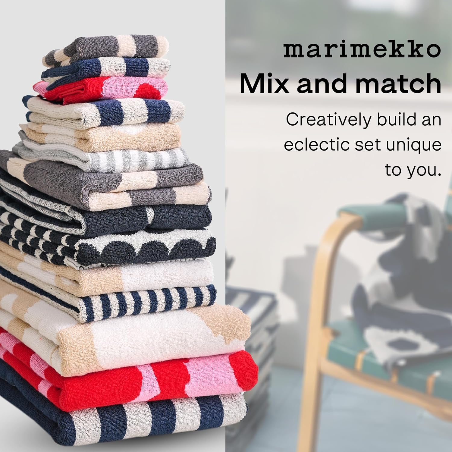 MARIMEKKO Unikko Terry Cotton Bath Towel (Dark Blue) – Floral Patterned Bath Towels – 59 in X 28 In