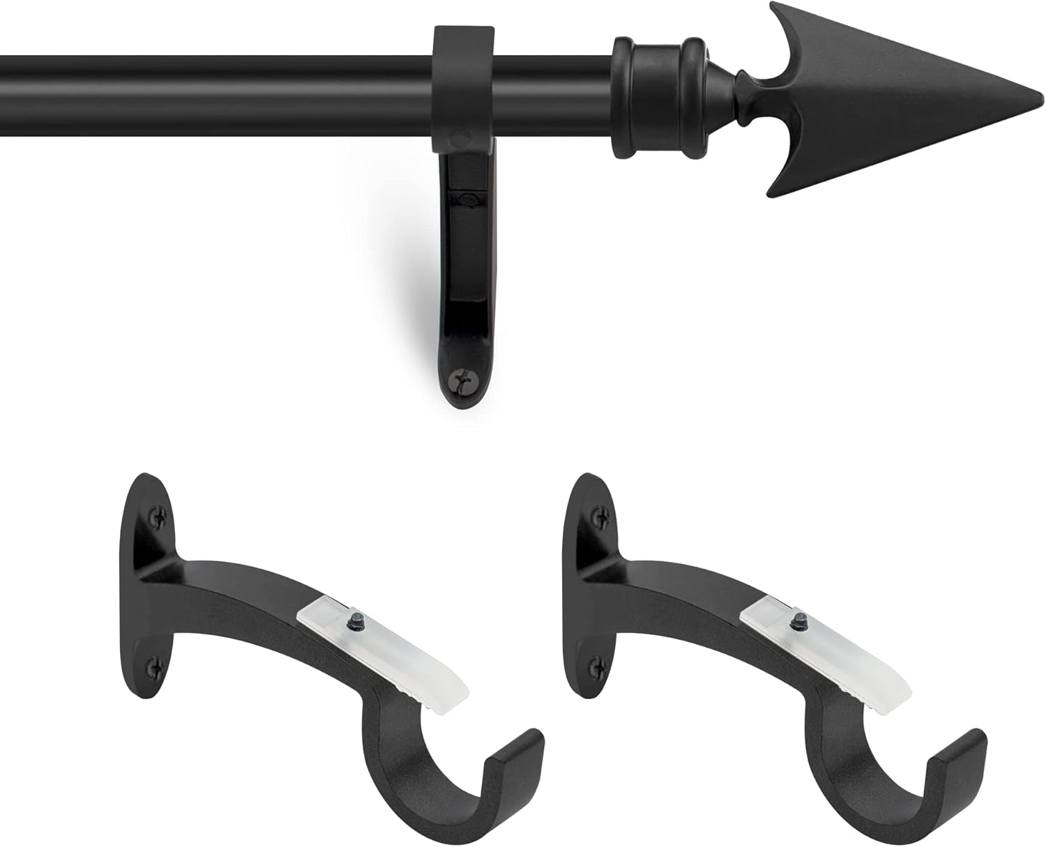 Deco  Black Arrow Curtain Rods for Windows & Doors 36 to 66 Inch Adjustable Long Drapery Rods with Flat Arrow Finials & Brackets Set, 3/4 Inch