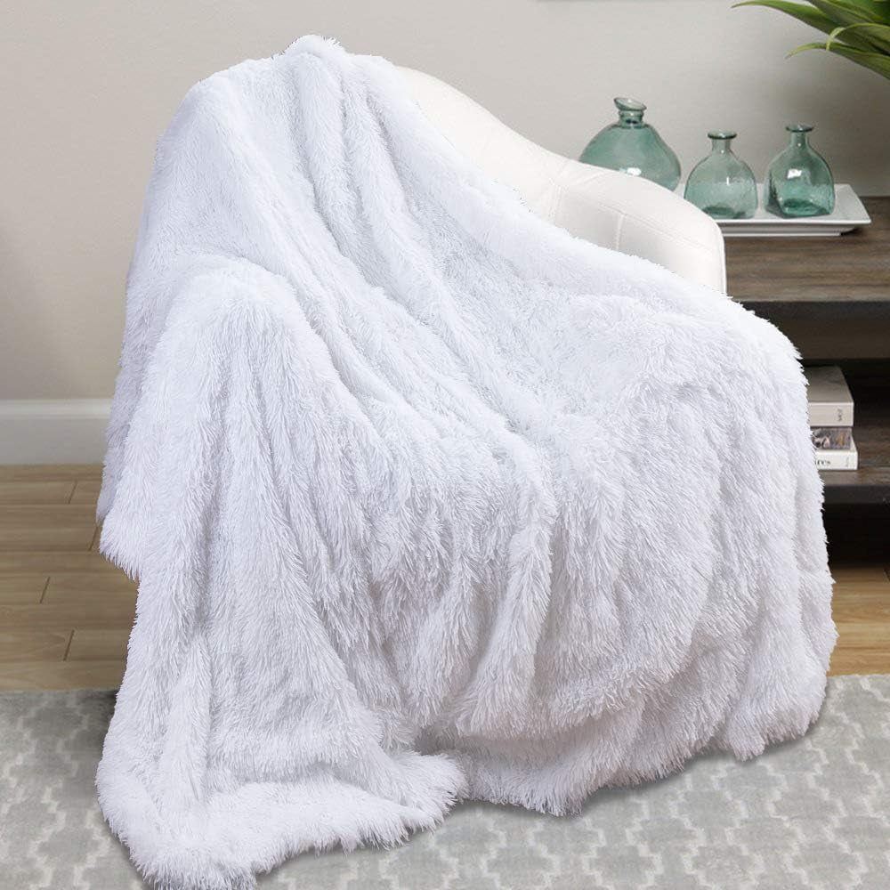 Soft Fluffy Blanket Fuzzy Sherpa Plush Cozy Faux Fur Throw Blankets for Bed Couch Sofa Chair Decorative, 50''X60'' White