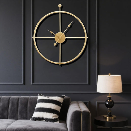 Large Wall Clock 20 Inch Gold Wall Clock Modern Metal Clock Gold Wall Clocks for Living Room Decor Minimalism Clocks Farmhouse Clock, Non Ticking Battery Operated for Bedroom Kitchen Office Home
