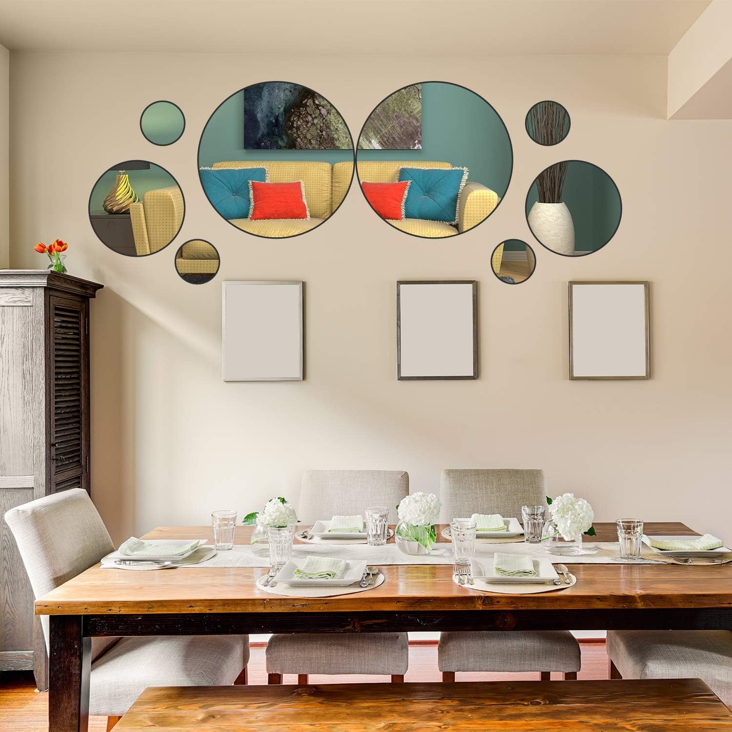 52 Pieces Flexible Mirror Wall Stickers Set Removable Acrylic Mirror Circle Self Adhesive Plastic Mirror Decal for Home Decor