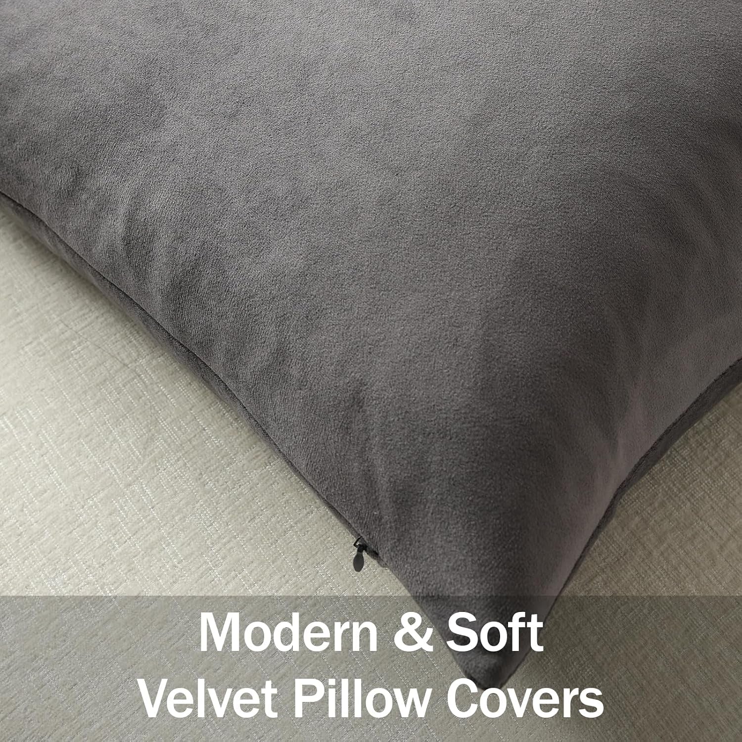 Throw Pillow Covers 16X16 Dark-Grey: 2 Pack Cozy Soft Velvet Square Decorative Pillow Cases for Farmhouse Home Decor