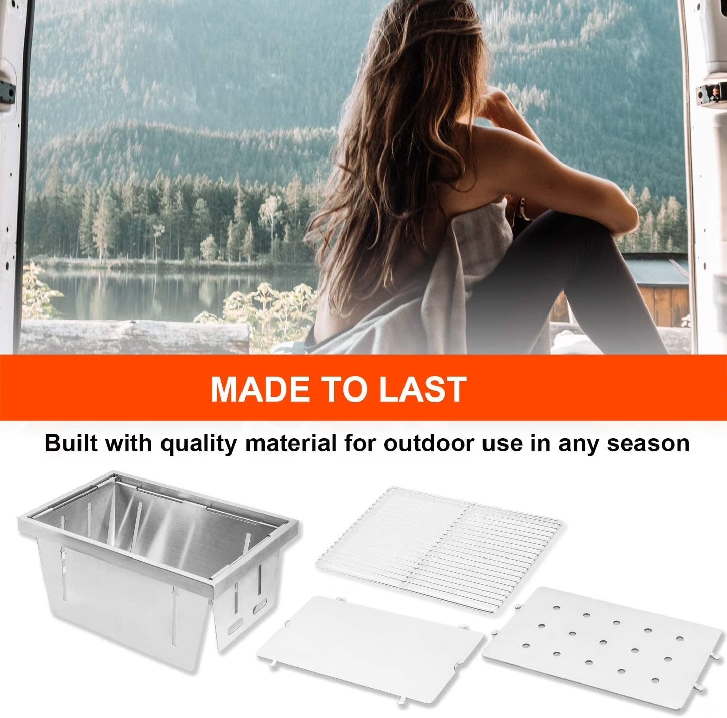 Foldable Portable Camping BBQ Grill, Stainless Steel Barbecue Smoke Stove, Detachable Stove Easy Setup Outdoor Household Grill, Suitable for Outdoor Picnic Family Gathering Travel (Medium)