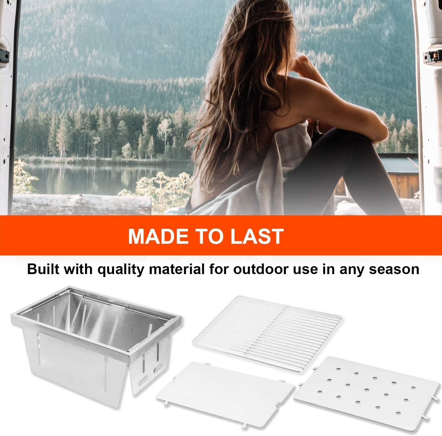 Foldable Portable Camping BBQ Grill, Stainless Steel Barbecue Smoke Stove, Detachable Stove Easy Setup Outdoor Household Grill, Suitable for Outdoor Picnic Family Gathering Travel (Medium)