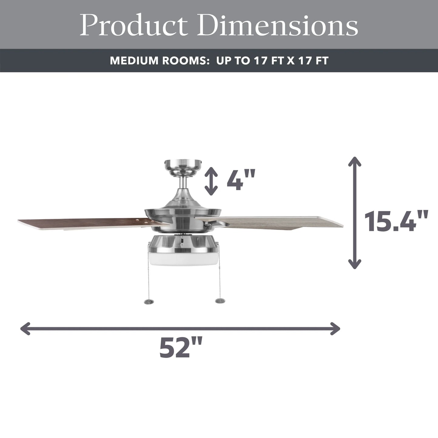 Blair 52" Nickel Modern Indoor Ceiling Fan with Light, 4 Blades, Pull Chains & Reverse Airflow