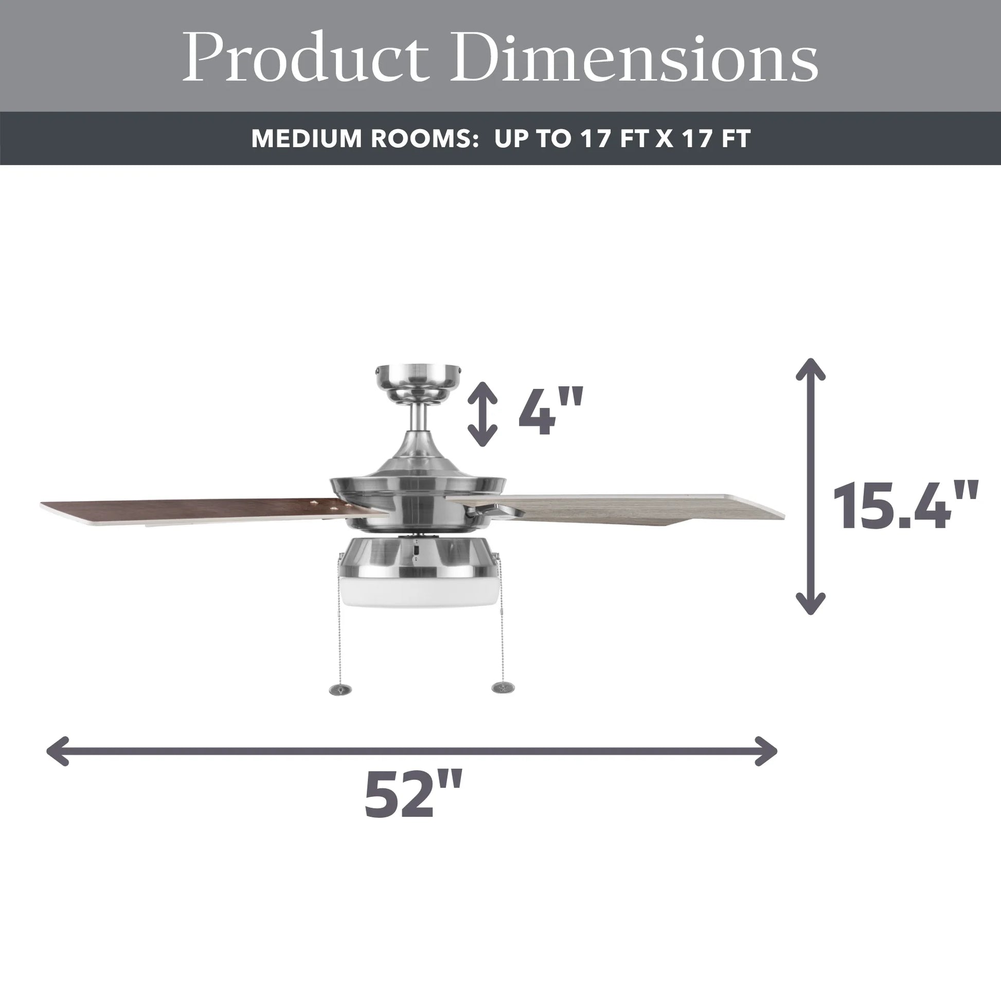 Blair 52" Nickel Modern Indoor Ceiling Fan with Light, 4 Blades, Pull Chains & Reverse Airflow