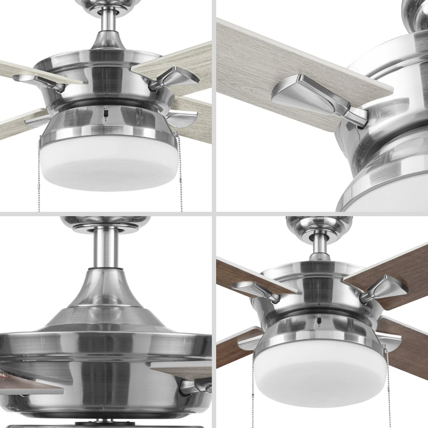 Blair 52" Nickel Modern Indoor Ceiling Fan with Light, 4 Blades, Pull Chains & Reverse Airflow
