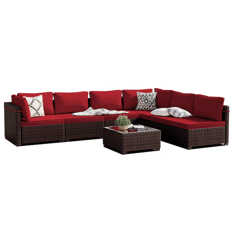 7 -Piece Rattan Patio Conversation Set with Beige Cushions