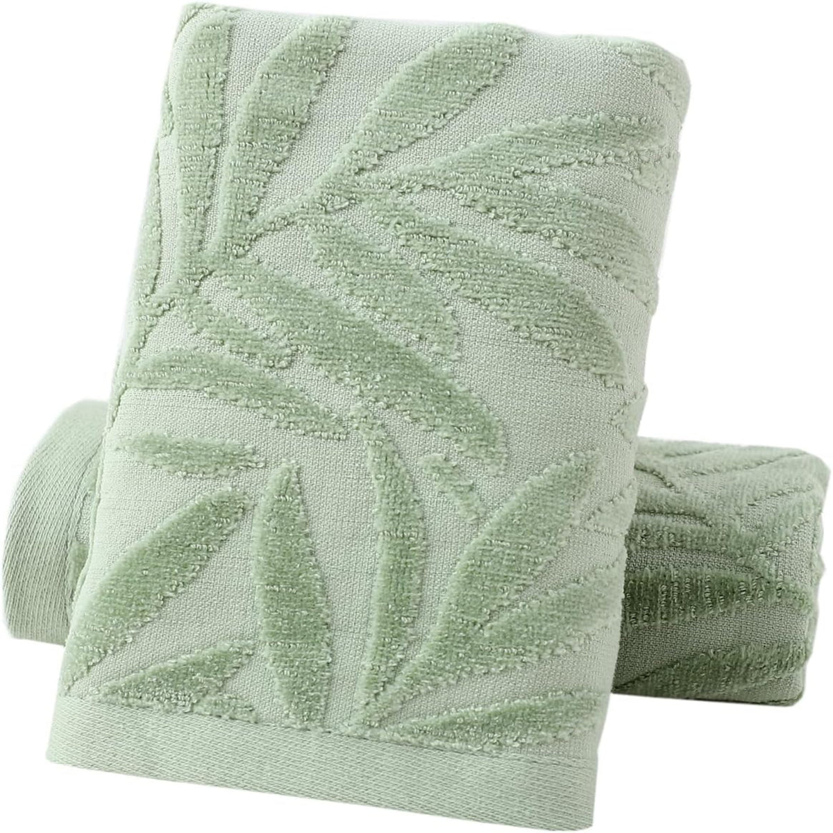 Leaf Absorbent Soft Hand Towels for Bathroom Set of 2,Green