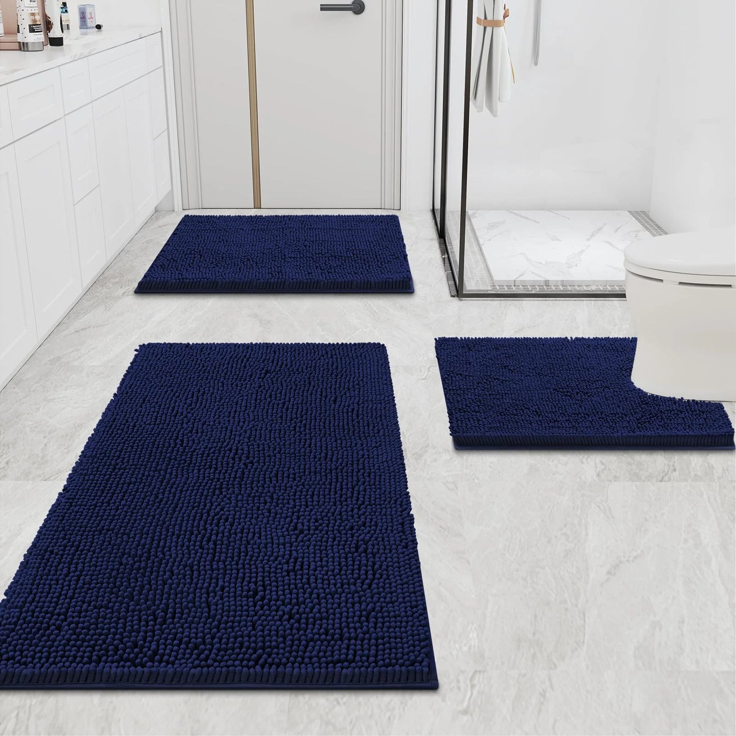 Luxury Chenille Bathroom Rugs, Extra Soft and Absorbent Bath Mat, Navy Blue, 20"X30"