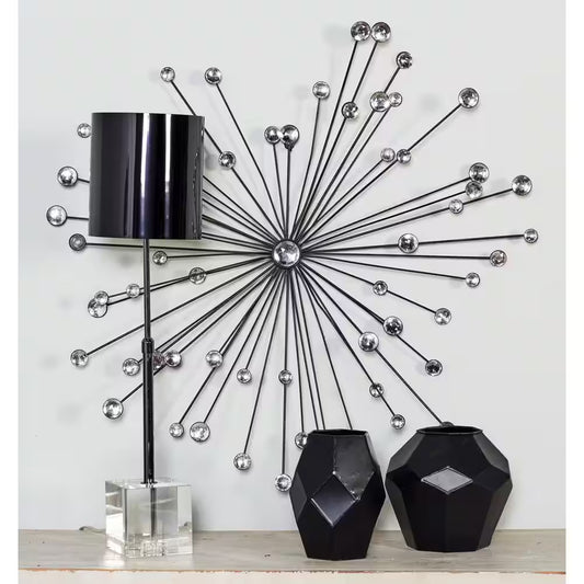 30 In. X 30 In. Metal Silver Starburst Wall Decor with Crystal Embellishments