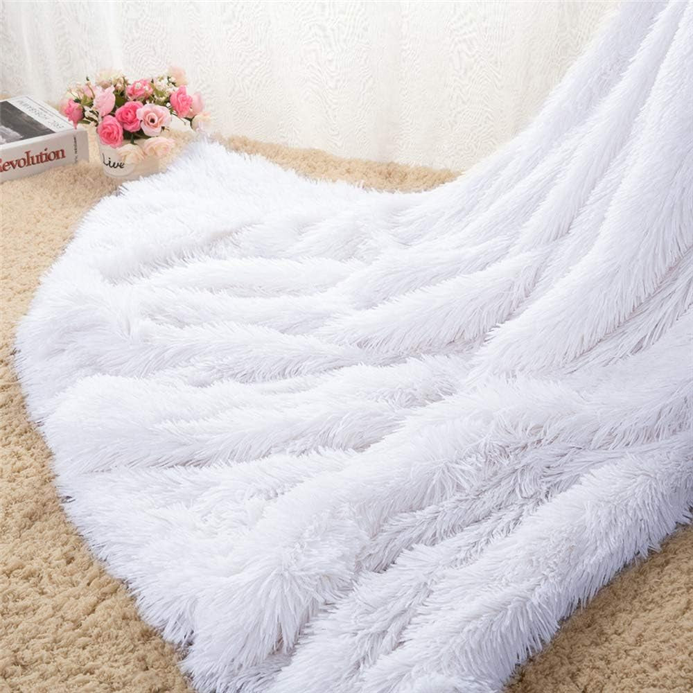 Soft Fluffy Blanket Fuzzy Sherpa Plush Cozy Faux Fur Throw Blankets for Bed Couch Sofa Chair Decorative, 50''X60'' White