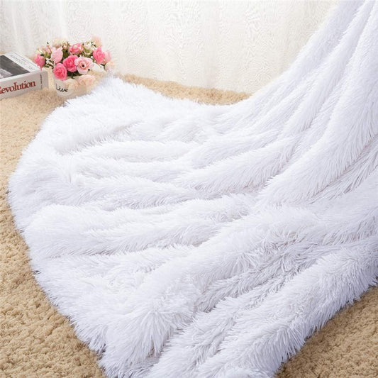 Soft Fluffy Blanket Fuzzy Sherpa Plush Cozy Faux Fur Throw Blankets for Bed Couch Sofa Chair Decorative, 50''X60'' White