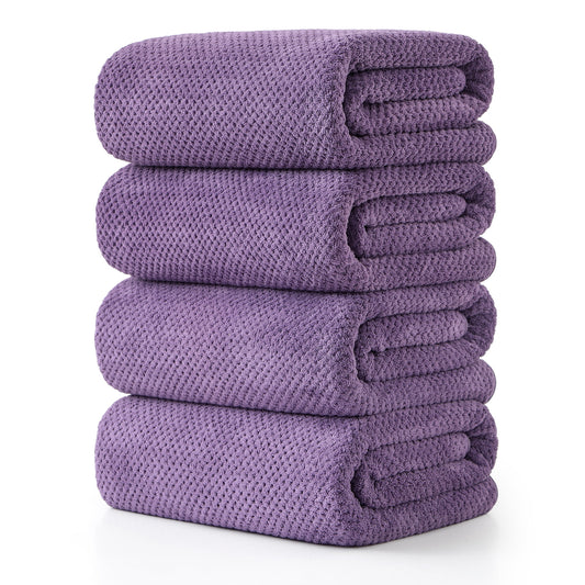 4 Pack Towel Set Oversized Bath Sheet Towels 600 GSM Ultra Soft Dark Purple Bath Towels