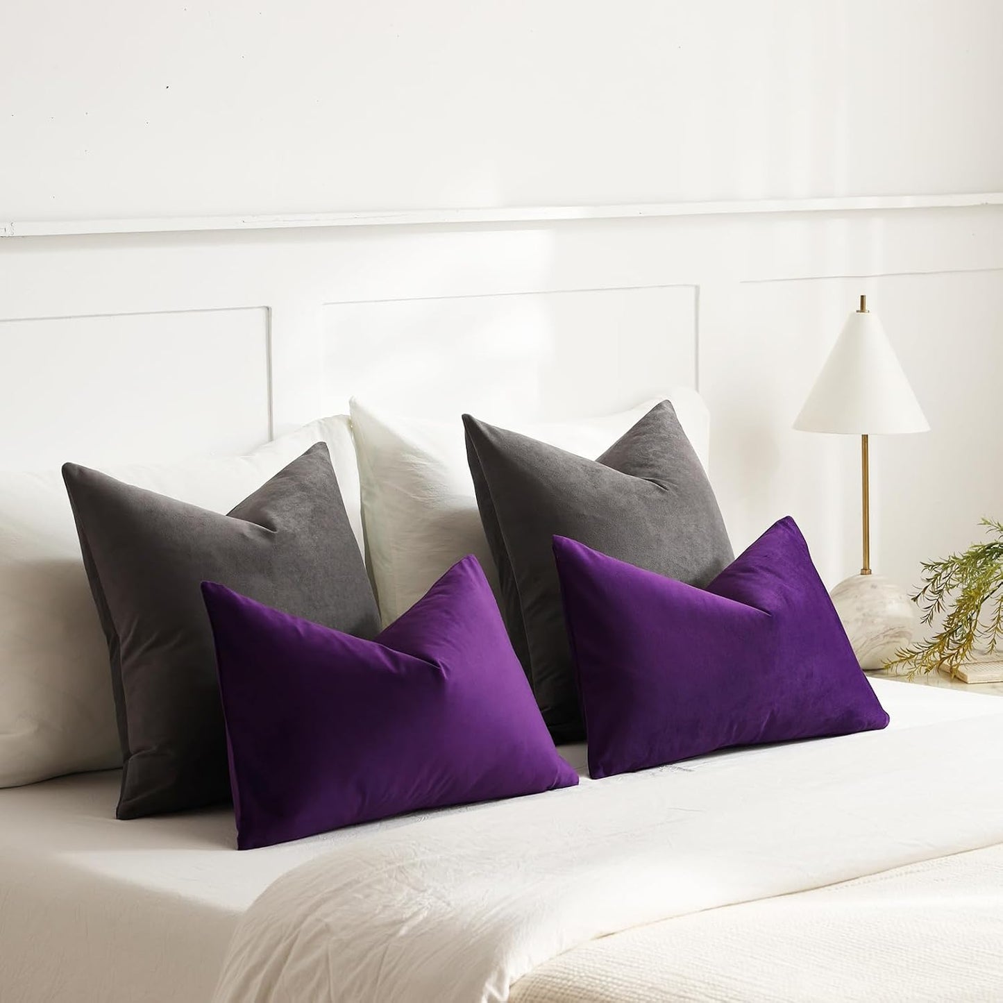 Throw Pillow Covers 16X16 Dark-Grey: 2 Pack Cozy Soft Velvet Square Decorative Pillow Cases for Farmhouse Home Decor