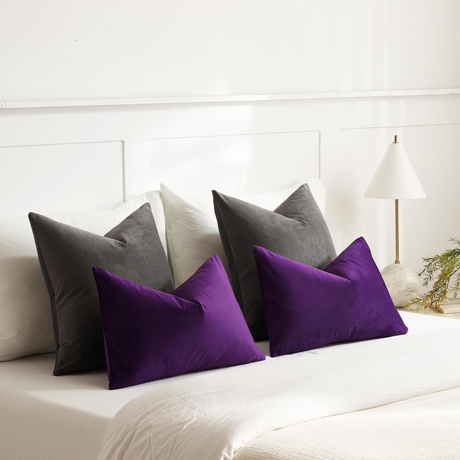 Throw Pillow Covers 16X16 Dark-Grey: 2 Pack Cozy Soft Velvet Square Decorative Pillow Cases for Farmhouse Home Decor