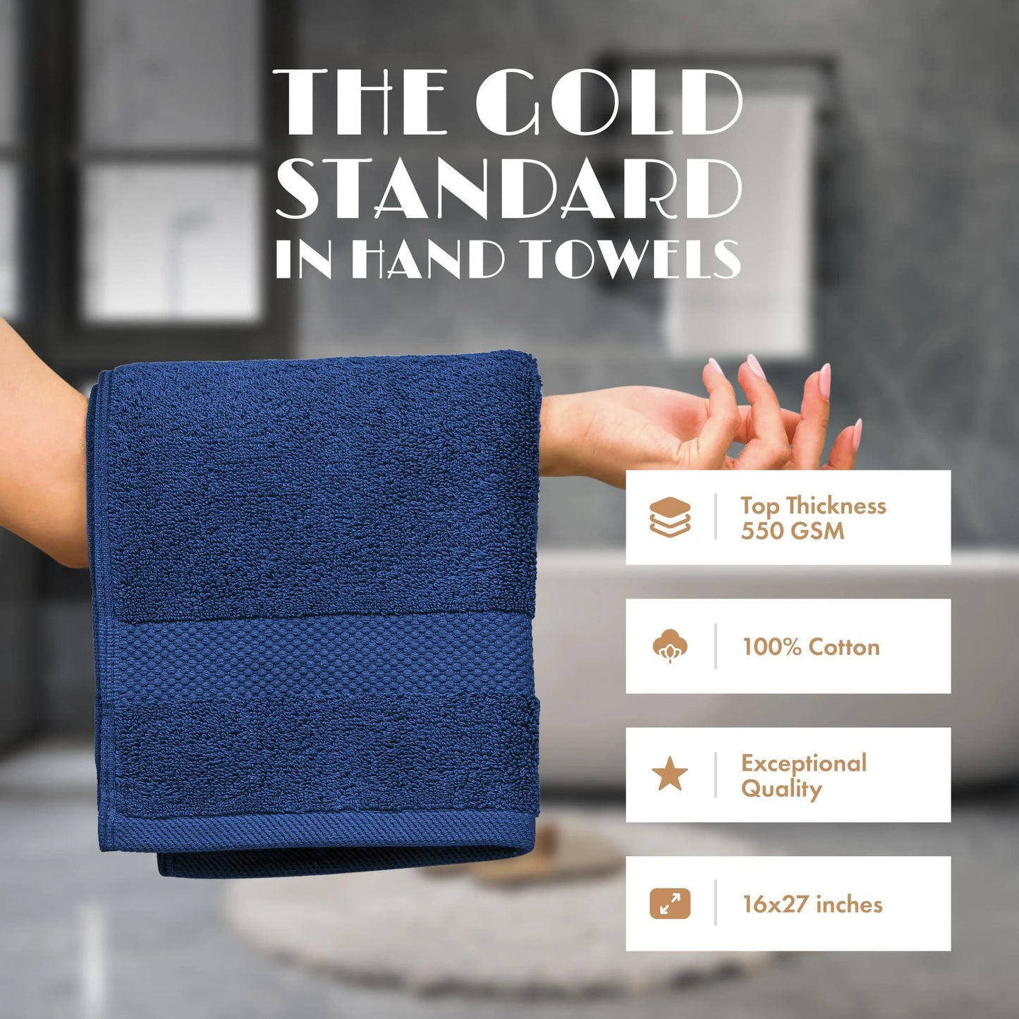 Navy Hand Towels for Bathroom 6 Pack Cotton Hand Towel Bulk 16X27 Inch for Gym Kitchen Spa Soft Highly Absorbent Quick Dry Terry Salon Towels