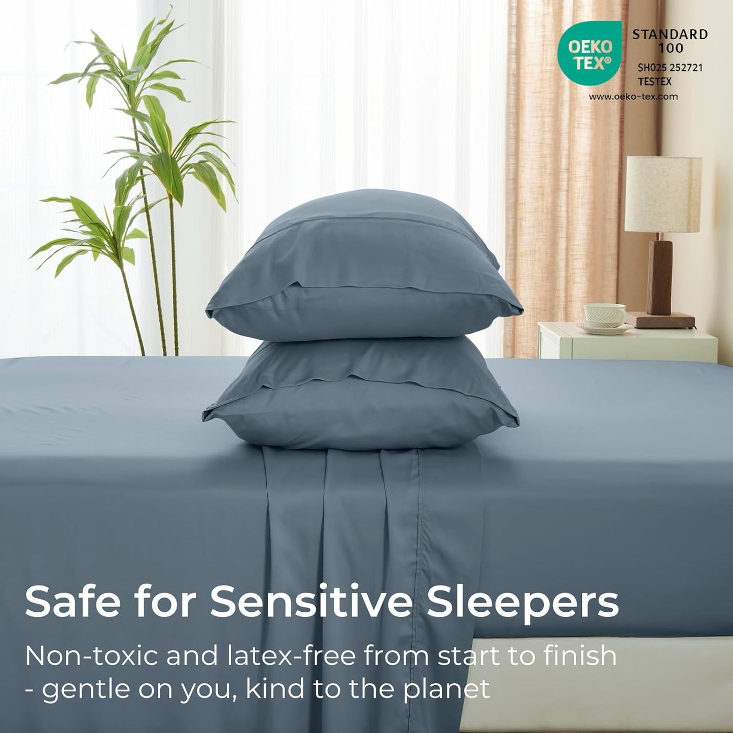 King Size Bed Sheets 4 Piece Set, 100% Rayon Derived from Bamboo, Cooling for Hot Sleepers-Luxury Breathable Soft Sheets, Deep Pocket 16" Fitted Sheet with Elastic Corner Straps, Blue