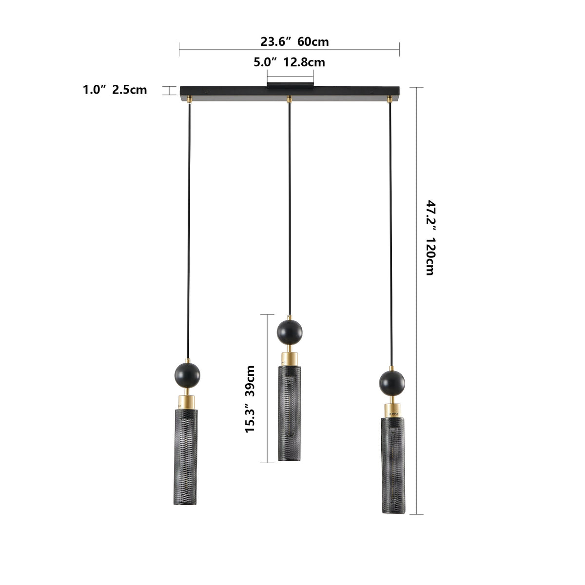 Black and Gold Modern 3-Light Pendant Chandelier