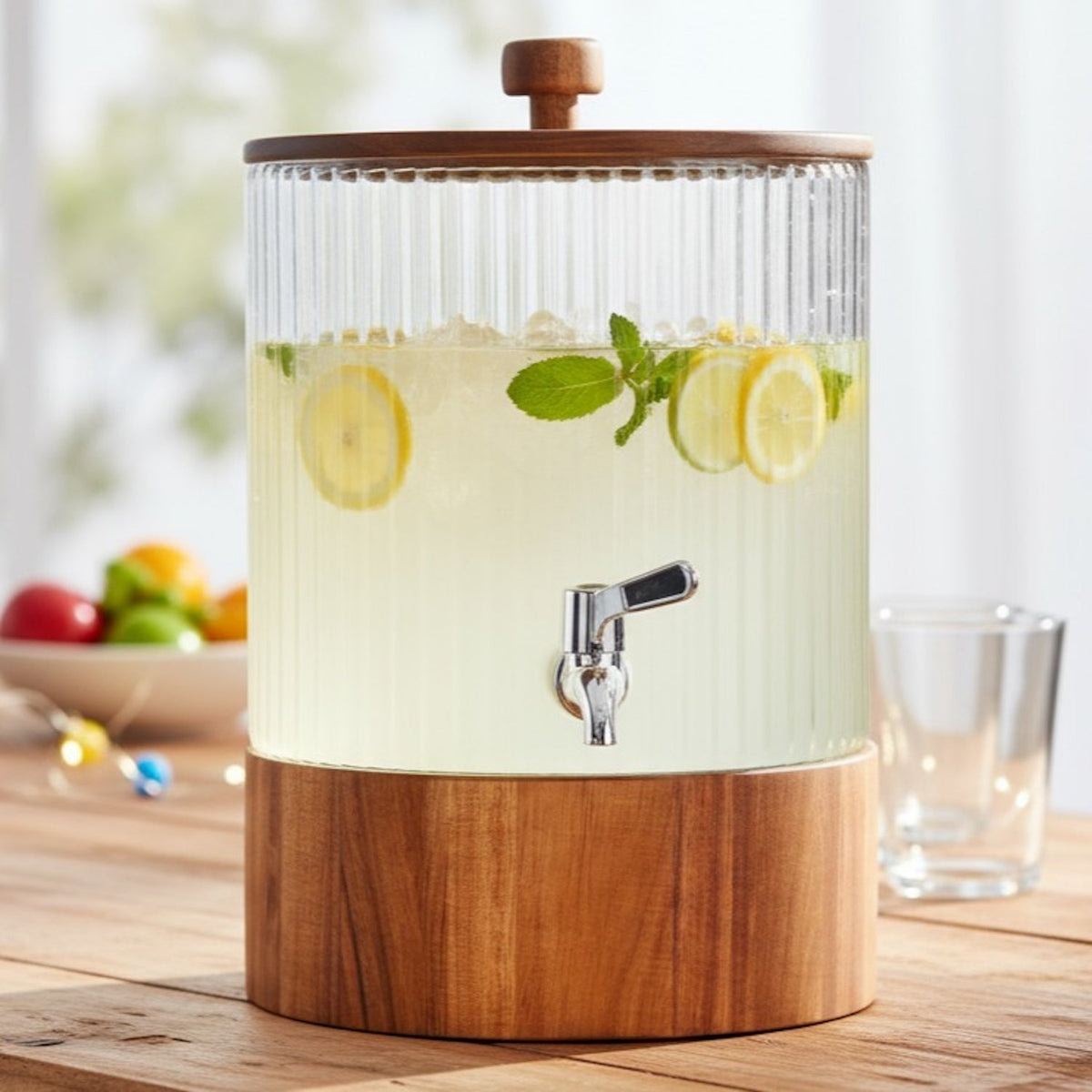 Naples Beverage Dispenser With Wooden Lid & Base
