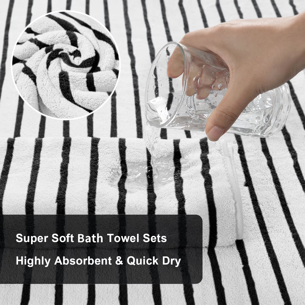 4 Pack Black White Bicolor Bar Stripe Large Bath Towels Set Oversized Bath Sheet Soft Towel Set